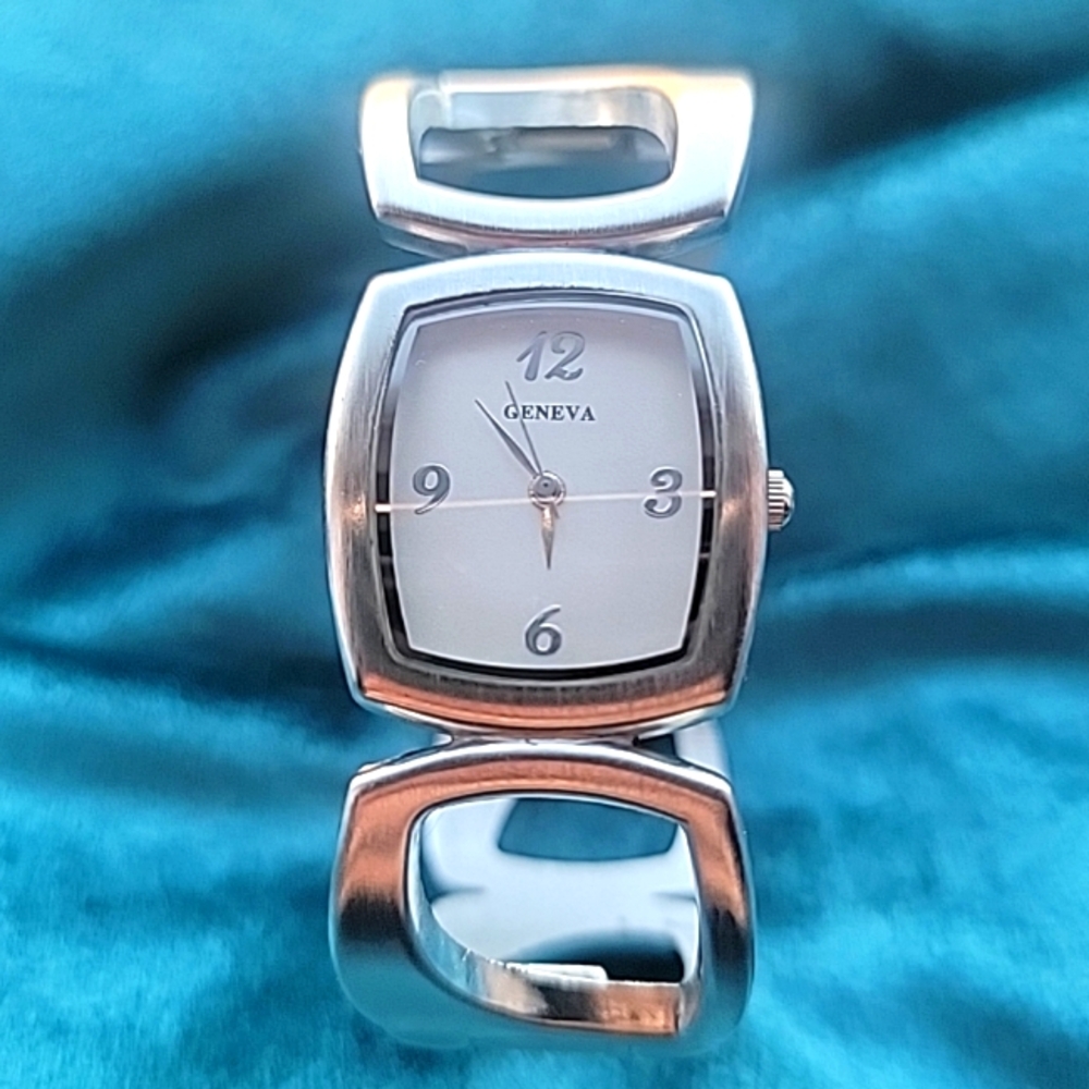 Silver Abstract Geneva Cuff Watch